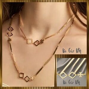 NWT Tory Burch Authentic Roxanne Geo Goldtone Long Geometric Links Necklace